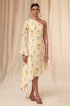 Buy_Masaba_Ivory Natural Crepe Printed Rock N Roll One Shoulder Kaftan Dress_at_Aza_Fashions