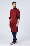 Buy_S&N by Shantnu Nikhil_Red Crepe Jersey Embroidered Draped Kurta _at_Aza_Fashions