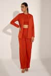 Buy_Kritika Madan Label_Orange Morgan Crepe Plain Jacket Open Asymmetric Flap And Pant Set  _at_Aza_Fashions