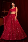 Buy_Mishru_Fuchsia Lehenga And Dupatta Organza Embroidery 3d Evie Bridal Set  _at_Aza_Fashions