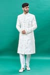 Buy_RNG Safawala_Off White Raw Silk Embroidery Thread Floral Pattern Sherwani Set _at_Aza_Fashions