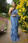 Buy_Thetaa_Blue Lycra, Viscose, Polyester, Printed Pre-draped Ruffle Saree With Blouse _at_Aza_Fashions