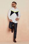 Buy_Seven_White Cotton Satin Colorblock Shirt_at_Aza_Fashions