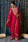 Buy_Maison Shefali_Pink Kurta Chanderi Silk Hand Embroidery Gulaab Floral Set _at_Aza_Fashions