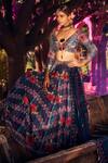 Buy_Awigna_Blue Blouse And Lehenga Modal Satin, Dupatta Organza Bageecha Printed Set_at_Aza_Fashions