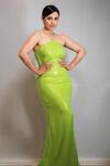 Buy_Vana Ethnics_Green Viscose Embroidery Sequin Halter Neck Gown _at_Aza_Fashions