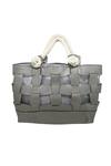 Shop_Trov_Grey Trellis Leather Tote Bag _at_Aza_Fashions