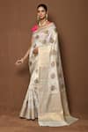 Buy_Samyukta Singhania_White Silk Woven Rose Bloom Saree _at_Aza_Fashions