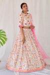 Buy_Shachi Sood_Off White Dupion Silk Printed Floral Round Lehenga Set _at_Aza_Fashions