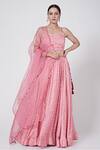 Buy_Ruchira Nangalia_Pink Modal Blend Printed Bandhani Sweetheart Neck Blouse Lehenga Set  _at_Aza_Fashions