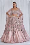 Buy_Dolly J_Pink Organza, Lace Sequins, Rosalie Cape Zardozi And Embroidered Lehenga Set _at_Aza_Fashions