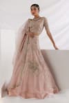 Buy_Smriti by Anju Agarwal_Pink Tissue Silk Embroidery Floral V Neck Starlight Lehenga Set _at_Aza_Fashions
