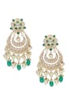 Buy_Curio Cottage_Green Semi Precious Kundan Stone Half Crescent Shaped Chandbalis_at_Aza_Fashions