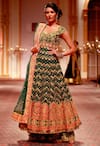 Buy_Preeti S Kapoor_Emerald Green And Pink Embroidered Anarkali With Palazzos And Dupatta_at_Aza_Fashions
