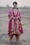 Buy_Daljit Sudan_Magenta Phiran And Pant Crepe Embroidered Aari Tilla V Neck Anarkali Set _at_Aza_Fashions