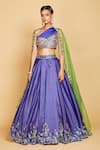 Buy_Amrin khan_Blue Lehenga Raw Silk Hand Embroidered One Shoulder Blouse Set  _at_Aza_Fashions