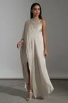 Buy_AMRTA by GUNEET KONDAL_Off White Shell 100% Viscose Satin Plain Paros One Shoulder Kaftan Gown _at_Aza_Fashions