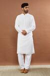 Buy_Aham-Vayam_White Cotton Blend Embroidered Leaf Ahimsa Kurta Set _at_Aza_Fashions