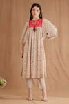Buy_Nikasha_Red Viscose, Cotton Beads, Sequins Keyhole Yoke Embroidered Kurta And Pant Set _at_Aza_Fashions