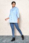 Buy_Naintara Bajaj_Blue Cotton Embellished Chain Ruffle High Neck Collar Shirt_at_Aza_Fashions