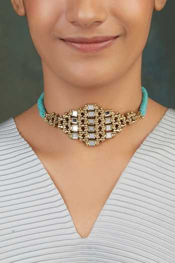 Buy_House Of Tuhina_Gold Plated Mirror Studded Falak Teer Choker _at_Aza_Fashions