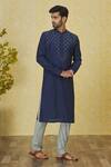 Buy_Priyanka Haralalka_Blue Roman Silk Hand Embroidered French Knot Thread Work Yoke Kurta Set _at_Aza_Fashions