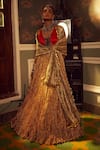 Buy_Etasha by Asha Jain_Red Lehenga And Dupatta Metallic Tissue Textured V Neck Flock Set _at_Aza_Fashions