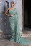 Buy_Nitika Gujral_Green Georgette, Organza, Pashmina Beads, Sequins, And Work Saree With Blouse _at_Aza_Fashions