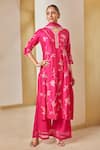 Buy_Osaa by Adarsh_Pink Mulberry Silk Embroidery Aari Banarasi Floral Vine Kurta Set  _at_Aza_Fashions