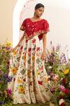 Buy_Chandrima_Red Chanderi Beads, Embroidery V-neck Cutwork And Poncho _at_Aza_Fashions