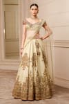 Buy_Tarun Tahiliani_Ivory Lehenga- Linen Printed Floral Scallop Neck Kalidar Set_at_Aza_Fashions