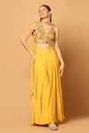 Buy_Two Sisters By Gyans_Yellow Crepe Embroidery Dori V Neck Sequin And Blouse Palazzo Set 