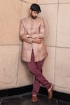 Buy_Soniya G_Pink Handloom Silk Paisley Pattern Bandhgala And Pant Set_at_Aza_Fashions