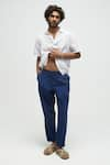 Buy_Terra Luna_Blue 100% Organic Handloom Oxford Cotton Solid Pleated Pant _at_Aza_Fashions