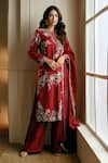 Buy_Nehha Nhata_Maroon Silk Hand Embroidered Floral Patterns Round Kurta Set _at_Aza_Fashions