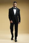 Buy_Kommal Sood_Black Kupro Embroidered Cutdana Tuxedo Set With Bow-tie _at_Aza_Fashions