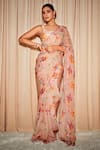 Buy_Dohr India_Beige Saree Organza Printed Spring With Unstitched Blouse Piece _at_Aza_Fashions