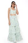 Buy_Payal Singhal_Blue Georgette Embroidery Palm Tree Motifs Square Neck Crop Top And Skirt Set _at_Aza_Fashions