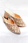 Buy_Foot Fuel_Gold Embroidered Flawless Mule Block Heels _at_Aza_Fashions