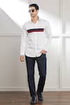Buy_Seven_White Cotton Sateen Plain Perspective Constrast Panel Shirt _at_Aza_Fashions