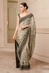 Buy_Tarun Tahiliani_Black Saree- Crepe 60 Gm Printed Floral Botanical_at_Aza_Fashions