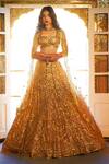 Buy Seema Gujral Gold Net Floral Notched Sequin Work Scallop Pattern Bridal Lehenga Set at Aza Fashions Buy_Seema Gujral_Gold Net Floral Notched Sequin Work Scallop Pattern Bridal Lehenga Set_at_Aza_Fashions