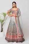 Buy_Samyukta Singhania_Blue Blouse And Lehenga Pure Silk Embroidered Floral Sweetheart Neck Bridal Set _at_Aza_Fashions