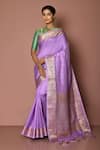 Buy_Samyukta Singhania_Purple Tussar Silk Woven Floral Motifs And Leaf Border Saree For Women_at_Aza_Fashions