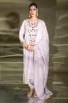 Buy_Miku Kumar_Purple Satin Organza Embroidered Thread Floral Kurta Palazzo Set  _at_Aza_Fashions