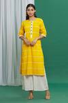 Buy_Banana Labs_Yellow Cotton Round Neck Stripe Pattern Kurta And Palazzo Set _at_Aza_Fashions