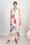 Buy_Garo_Off White Russian Silk Geometric Round Pattern Halter Jumpsuit _at_Aza_Fashions