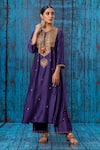 Buy_Label Niti Bothra_Purple Silk Embroidered Tikki Round Neck Kurta And Palazzo Set _at_Aza_Fashions