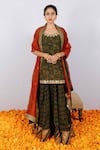 Shop_Shrutkirti_Green Cotton Printed Ajrakh Round Floral Top Lehenga Set  _at_Aza_Fashions