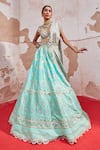 Buy_Aditi Gupta_Blue Banarasi Chanderi Woven And Embroidered Vintage Bridal Lehenga Set  _at_Aza_Fashions